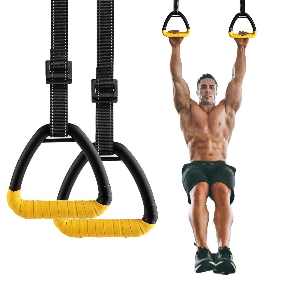 Gymnastic Ring - 1組の高級感のある、穴あけ不要の体操リング。調整可能なストラップ付き。耐久性に優れたプルアップ用体操リング。滑り止め加工を施したフィットネス器具。家庭用。