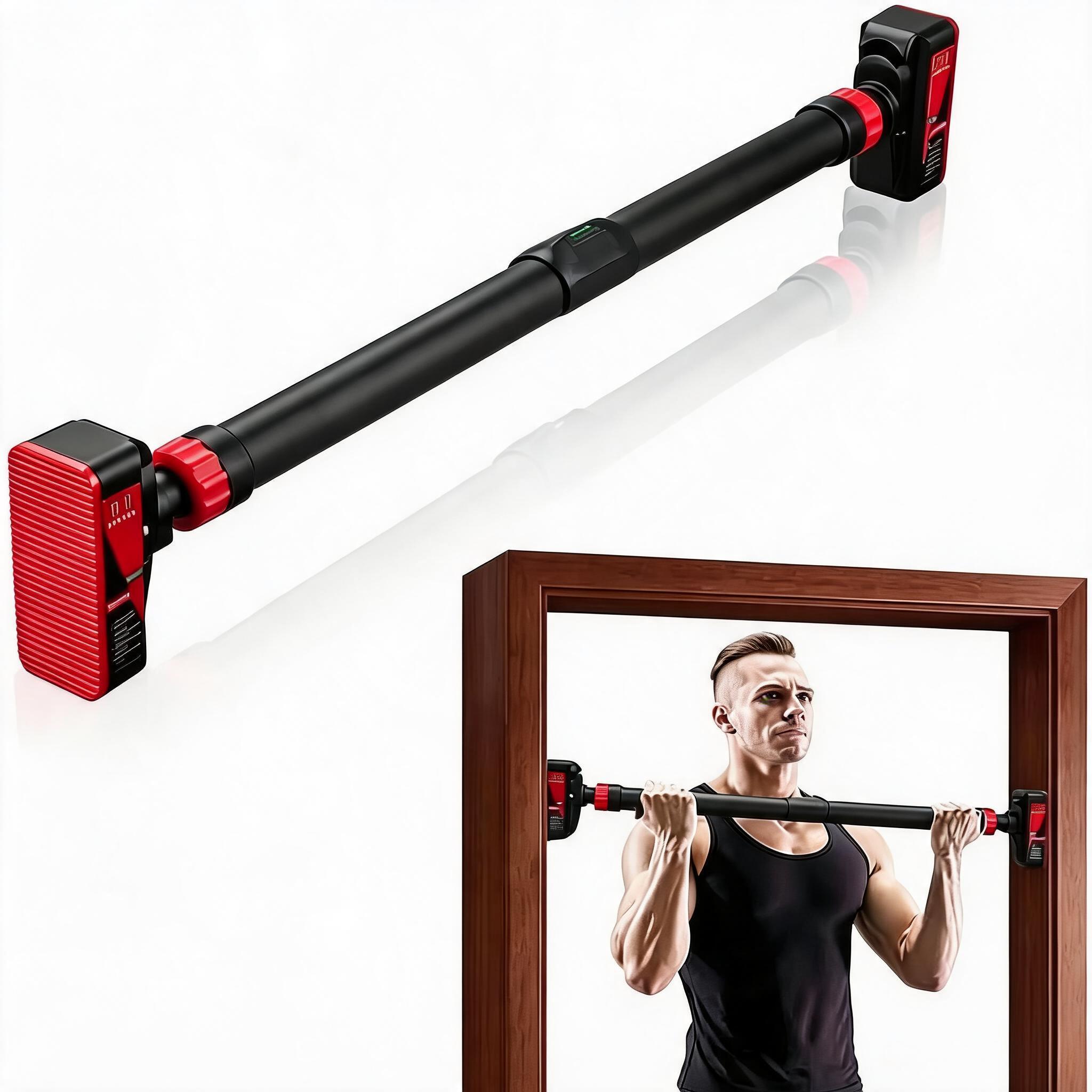 Pull Up Bar - ドア枠用懸垂バー、強度のある懸垂バー、家庭用ジム用調整可能な幅の懸垂バー、ネジ不要、取り付け不要、レベルメーター付き、最大耐荷重440ポンド、上半身筋力トレーニング