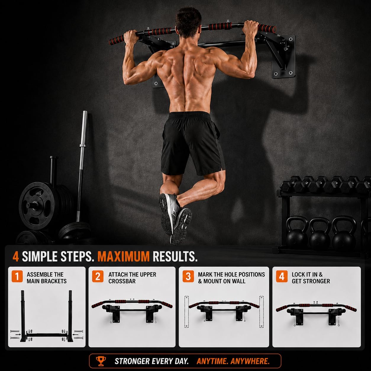 家庭用ジム向けの懸垂バー。壁に取り付け可能で、頑丈な構造。最 - Pull Up Bar のレビューと価格